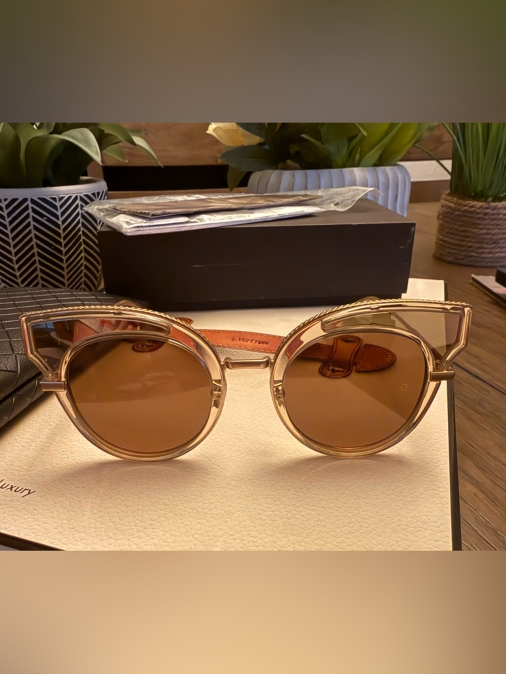 Bottega Veneta Gold Frame Sunglasses with Brown Lenses - Picture 2 of 6